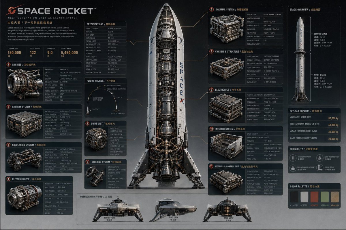 Advanced Technical Space Rocket Poster AI image template preview