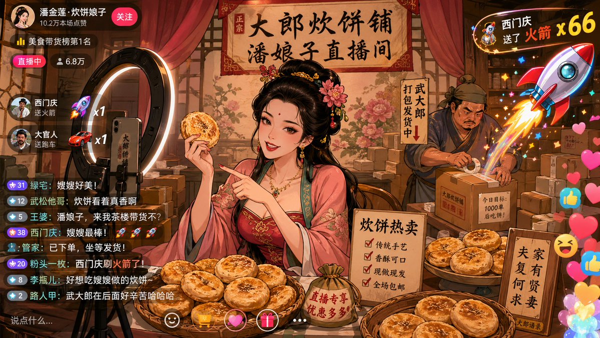 Classical Characters Modern Live-Streaming Prompt AI image template preview
