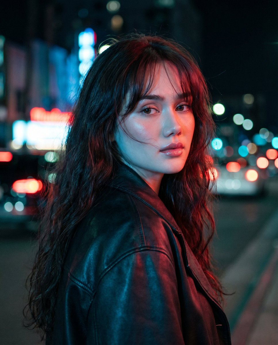 Neon Night Shoulder-Look Portrait AI image template preview