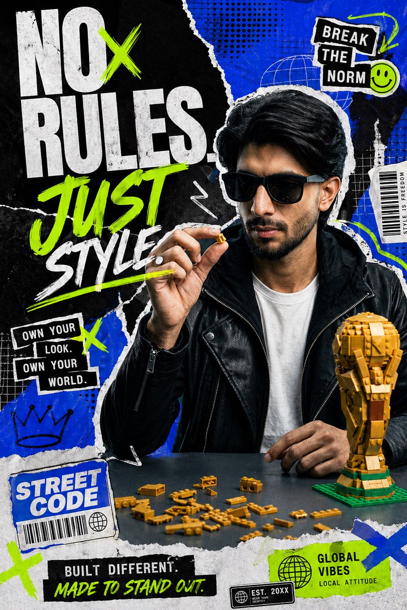 Streetwear Collage Poster With Gold Bricks AI image template preview