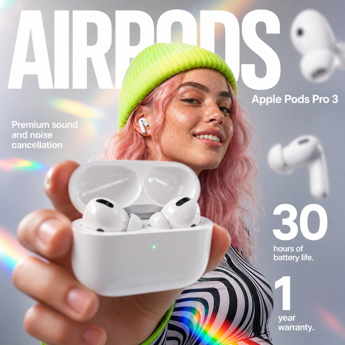 AirPods Style Tech Ad Poster AI image template preview