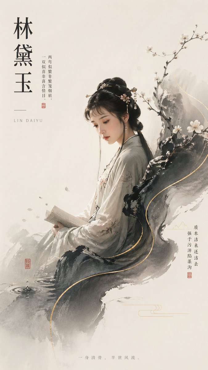 Lin Daiyu Ink-Wash Poster AI image template preview
