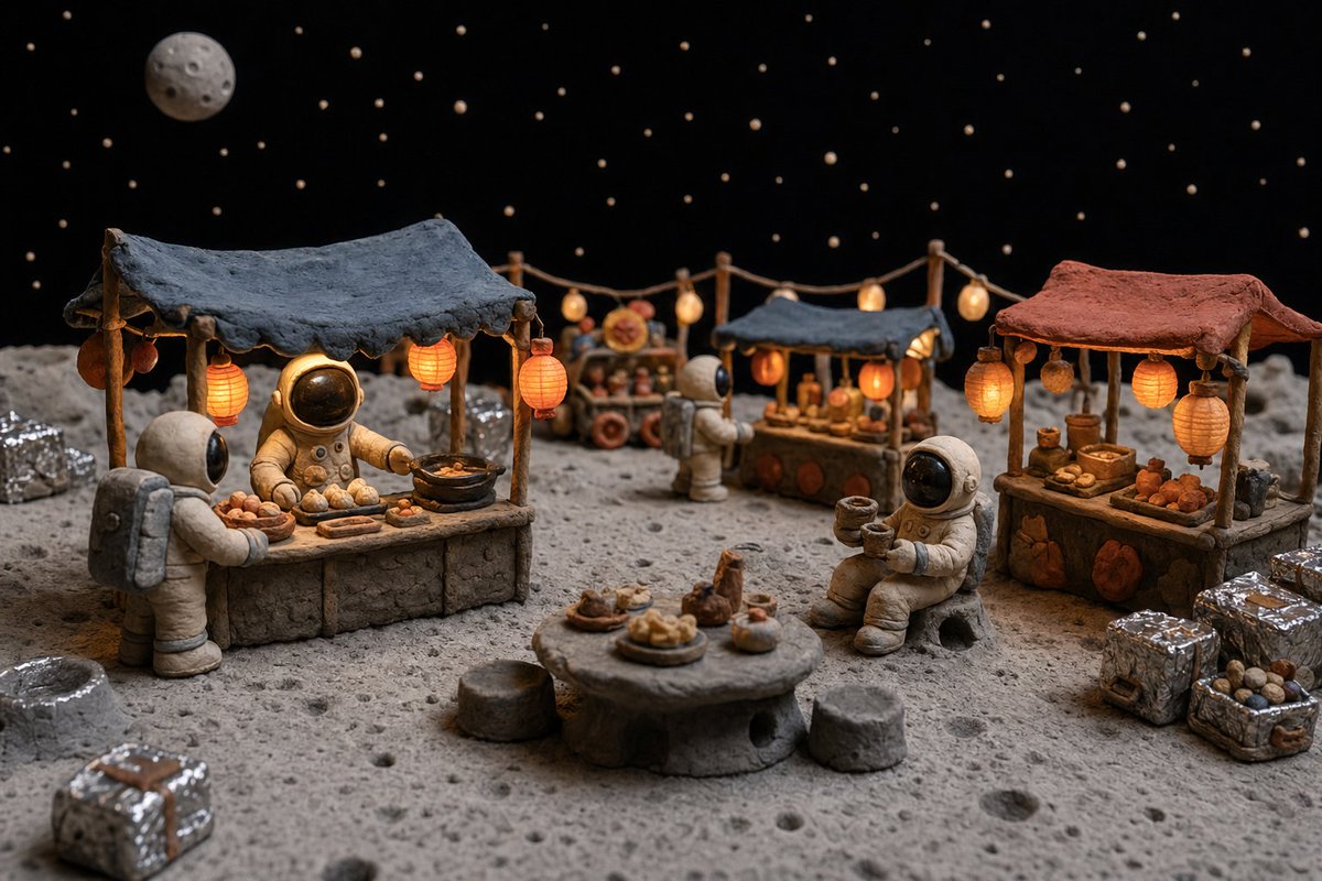 Clay Astronaut Moon Market AI image template preview