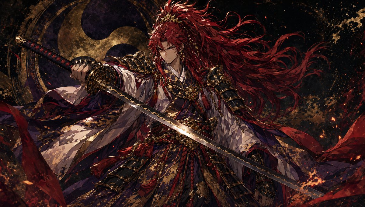 Dark Fantasy Crimson Samurai Warlord AI image template preview