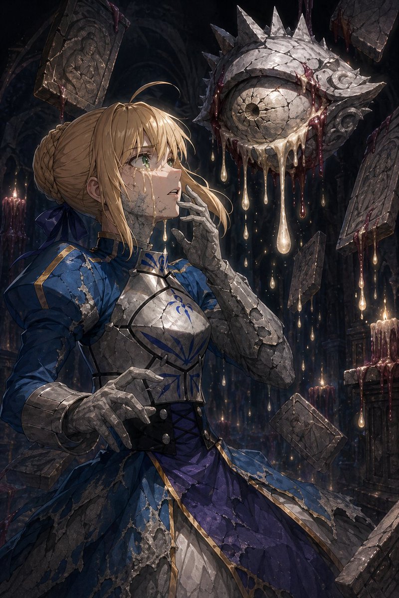 Partial Petrification Dark Fantasy Card Art AI image template preview