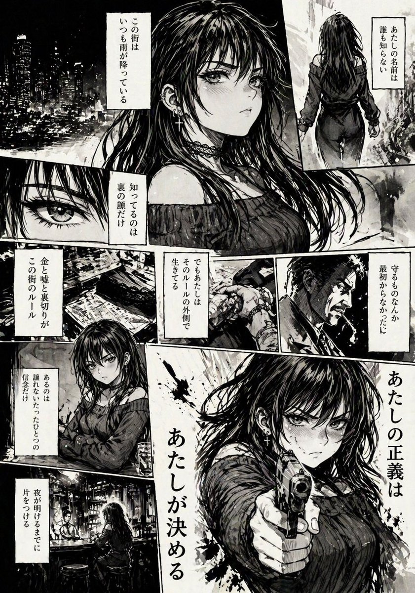 Hard-Boiled Noir Manga Woman Page AI image template preview