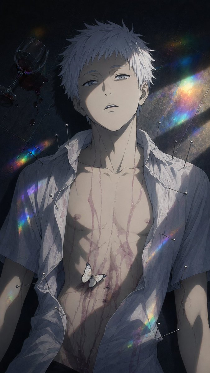 Dark Anime Boy with Pins and Prism Light AI image template preview