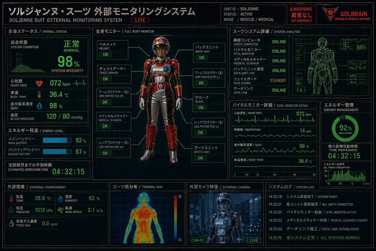 Futuristic Rescue Suit Monitoring HUD AI image template preview