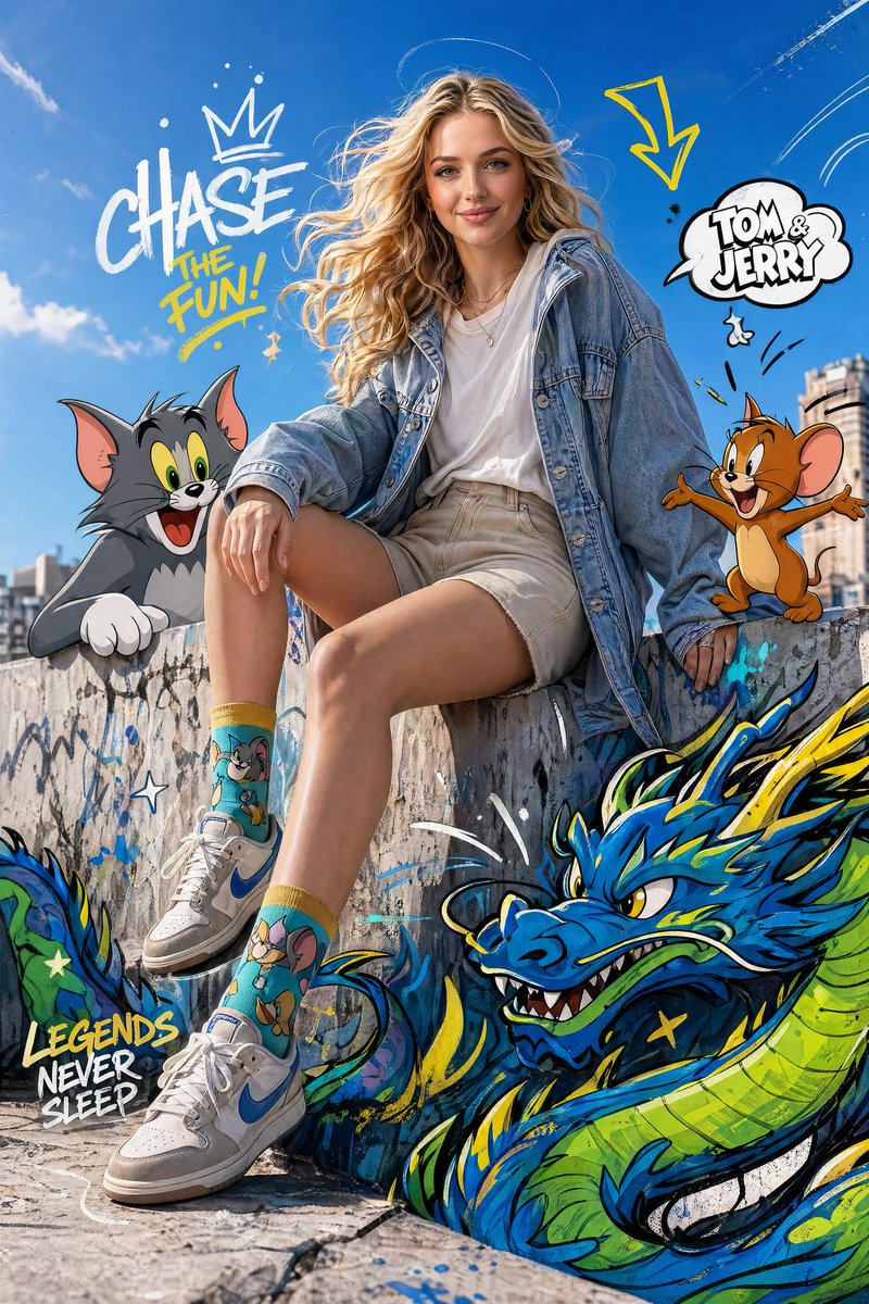 Fashion Editorial with Cartoons AI image template preview