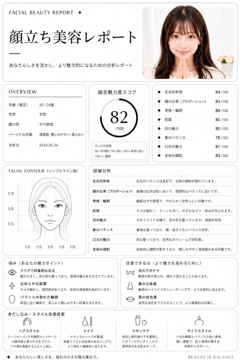 Minimalist facial beauty report AI image template preview