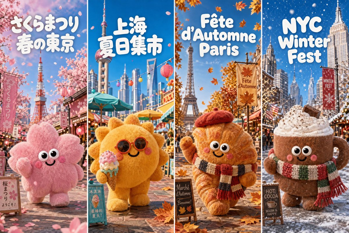 Four-Season Plush Festival City Grid AI image template preview
