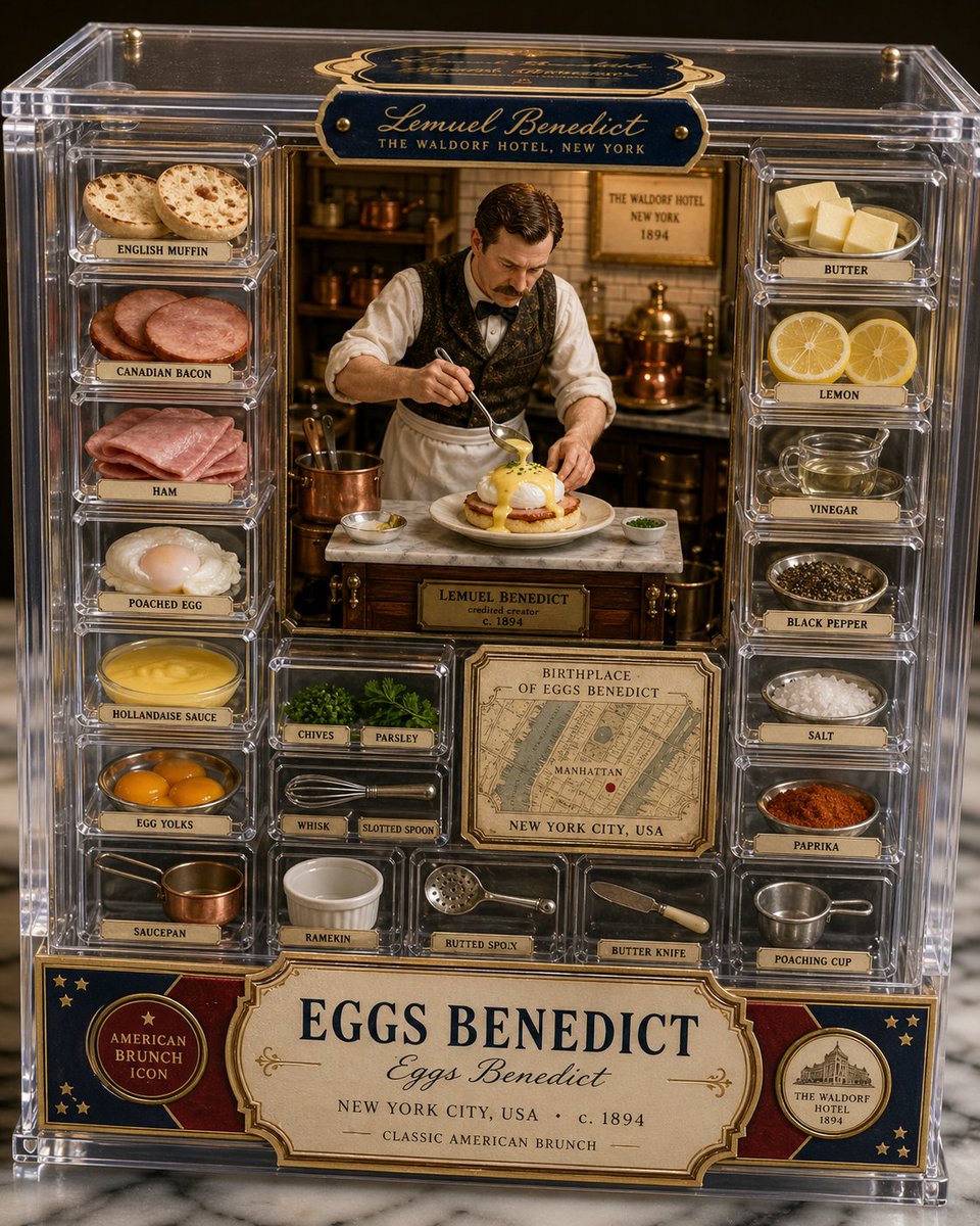 Luxury Eggs Benedict Diorama Box AI image template preview