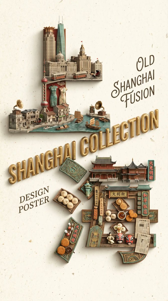 Old Shanghai Fusion Poster AI image template preview