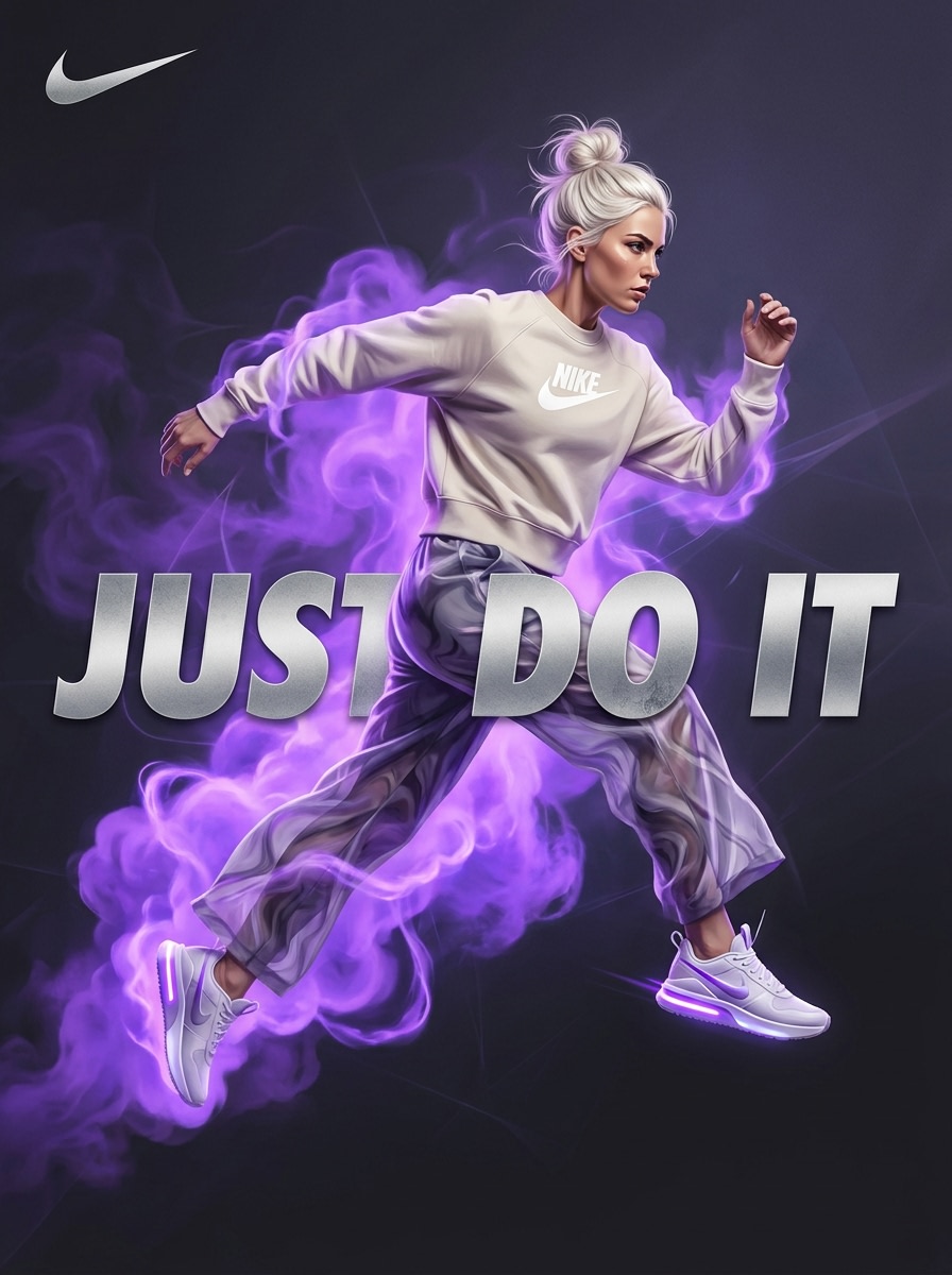 Surreal Violet Sports Ad Poster AI image template preview