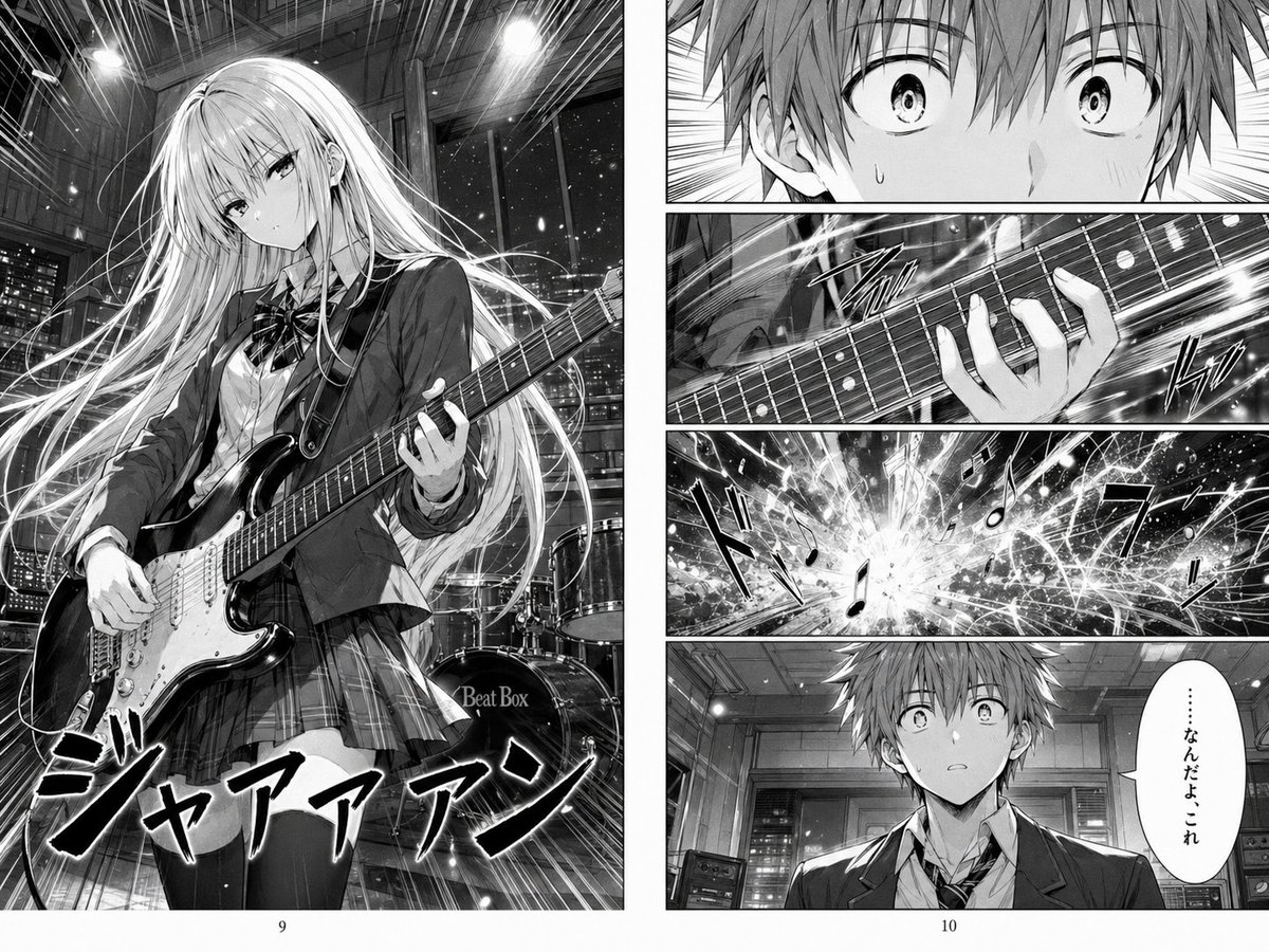 Dramatic Manga Guitar Reveal Page AI image template preview