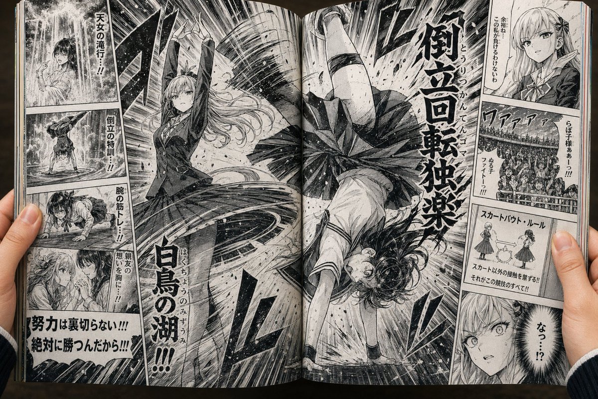Open Manga Spread of Skirt Battle AI image template preview