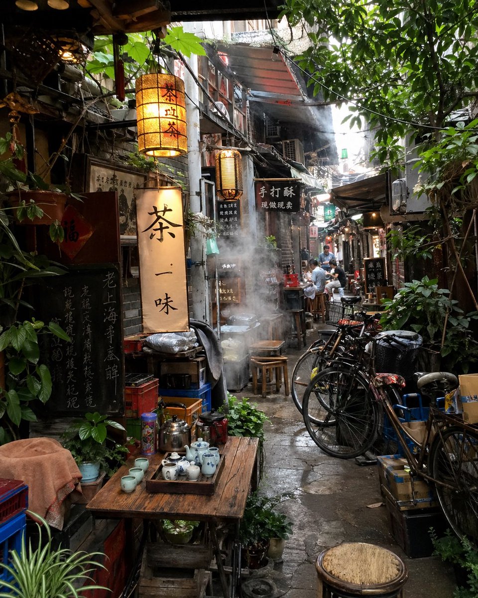 Atmospheric Tea Alley Street Scene AI image template preview