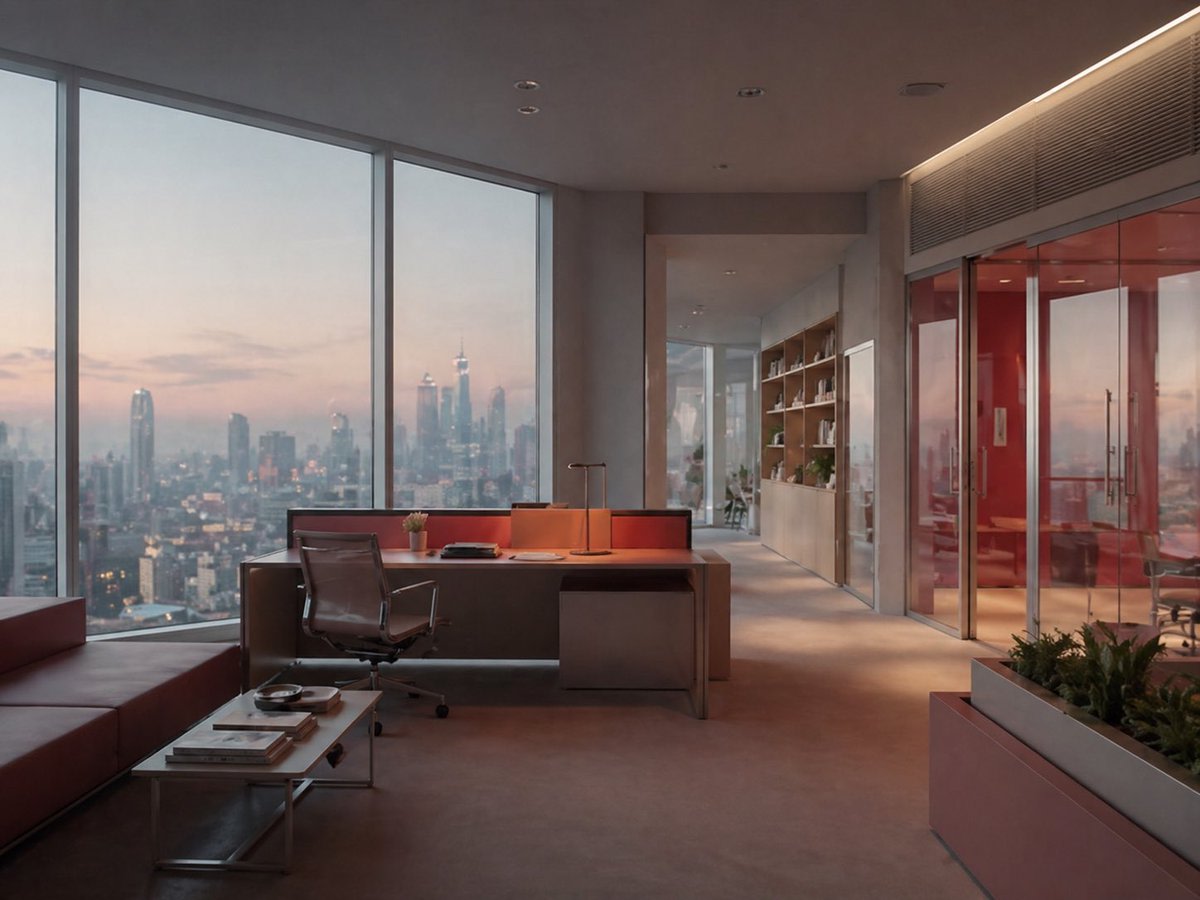 Luxury Office at Dusk Skyline View AI image template preview