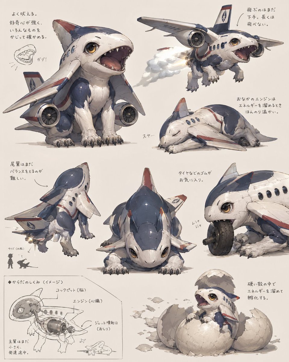Jet Airplane Puppy Creature Sheet AI image template preview