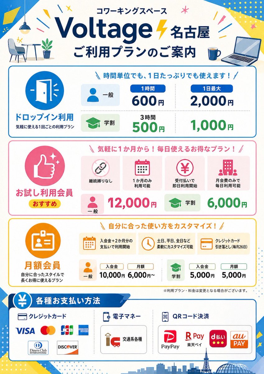 Japanese Coworking Pricing Flyer AI image template preview