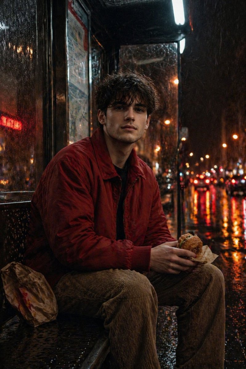 Atmospheric Nighttime Rainy Portrait AI image template preview
