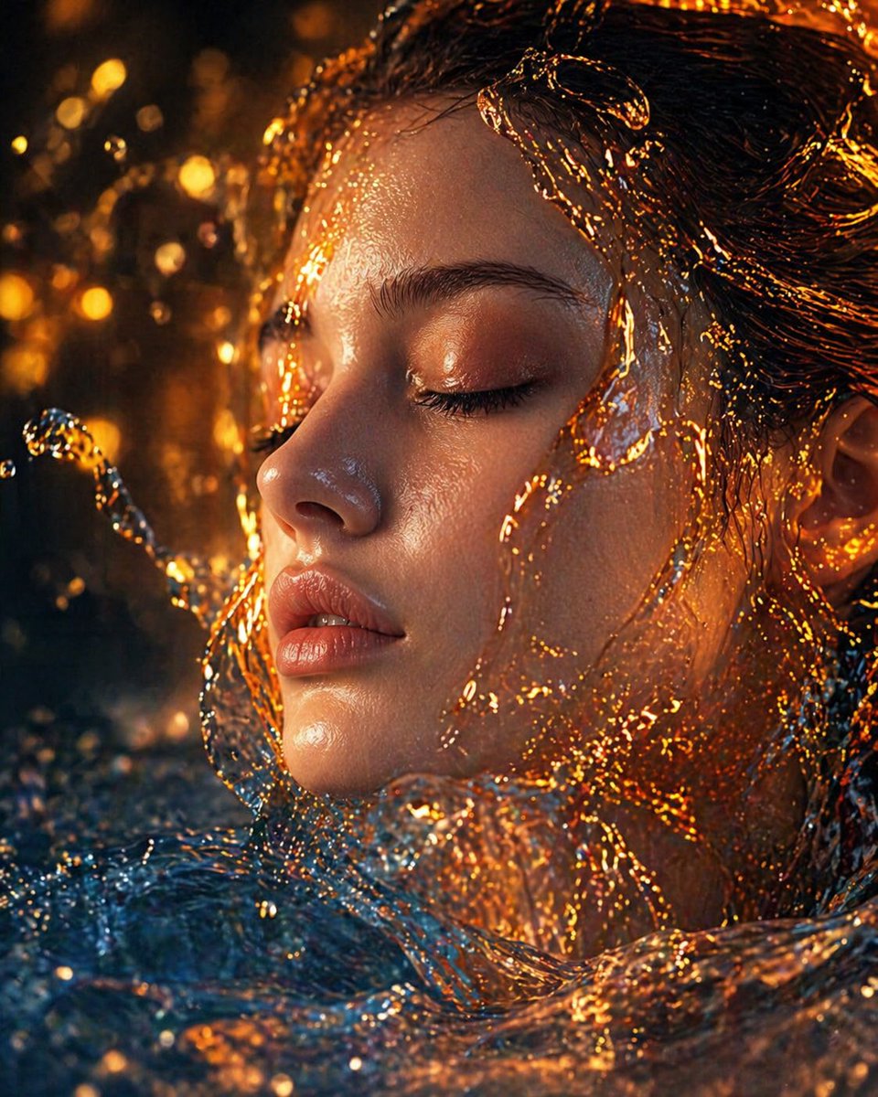 Surreal Molten Gold Liquid Portrait AI image template preview