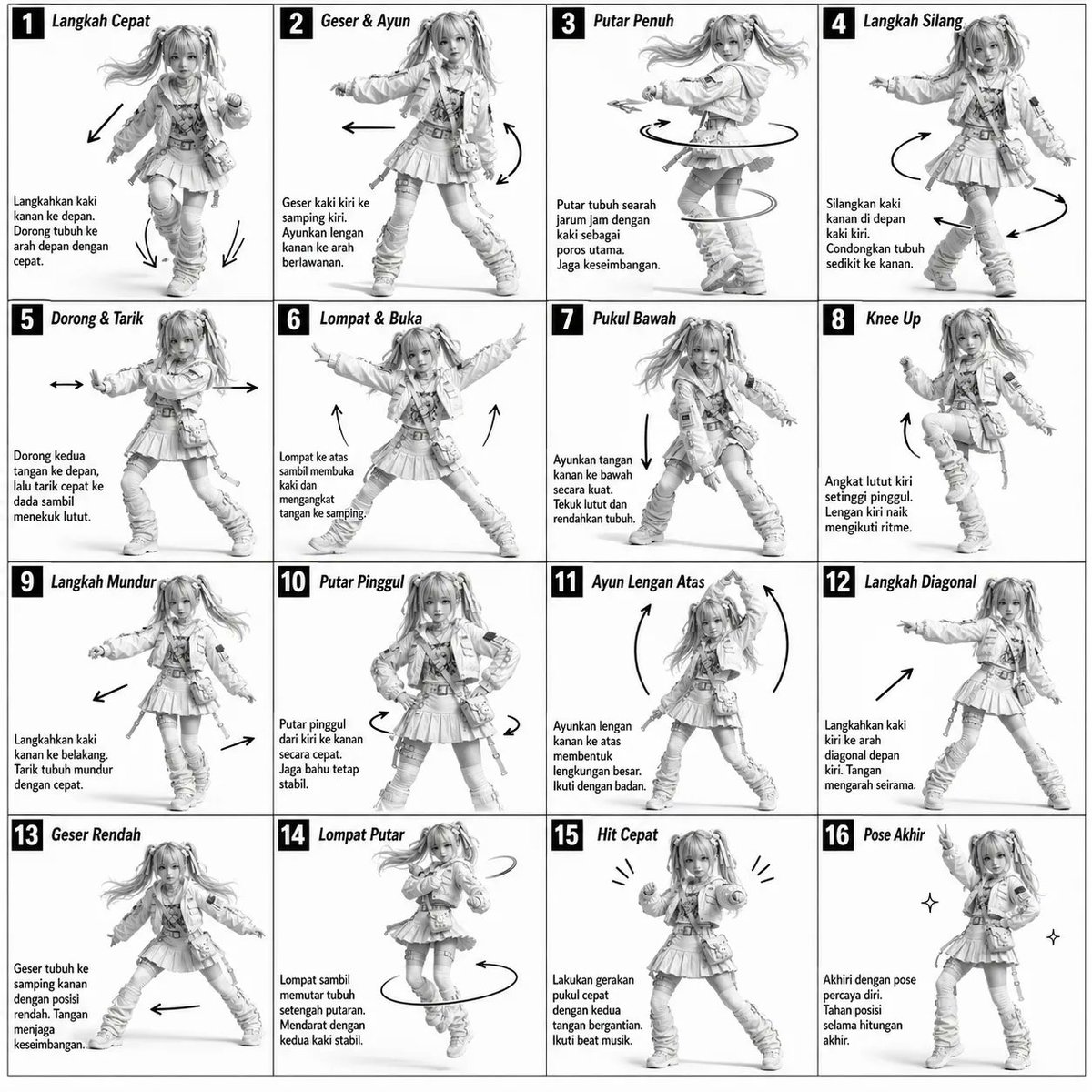 3D Grayscale Dance Reference Sheet AI image template preview