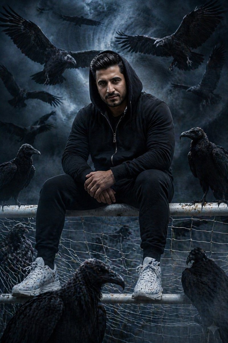 Cinematic South Asian Male Portrait with Vultures AI image template preview
