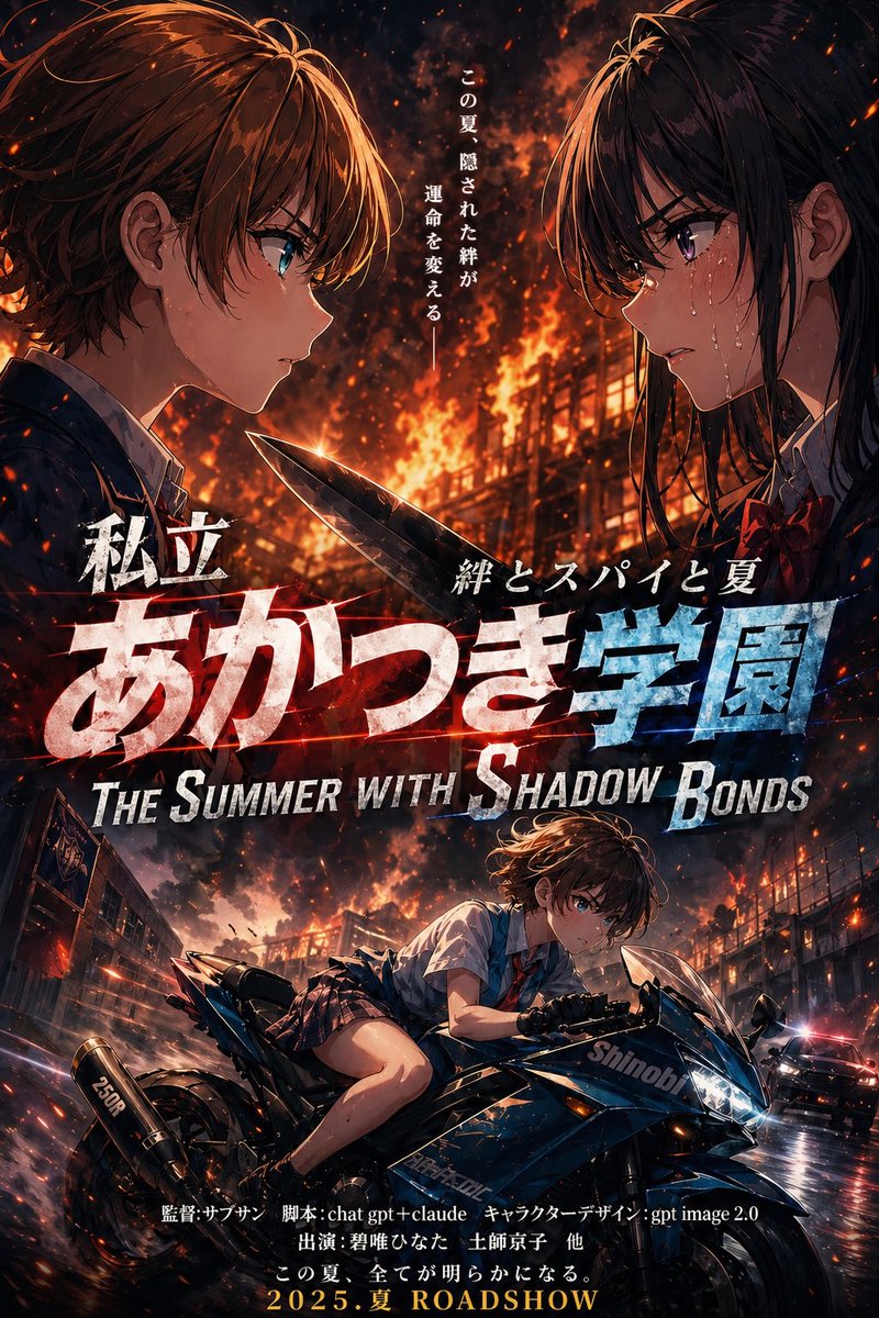 Burning Anime School Thriller Poster AI image template preview