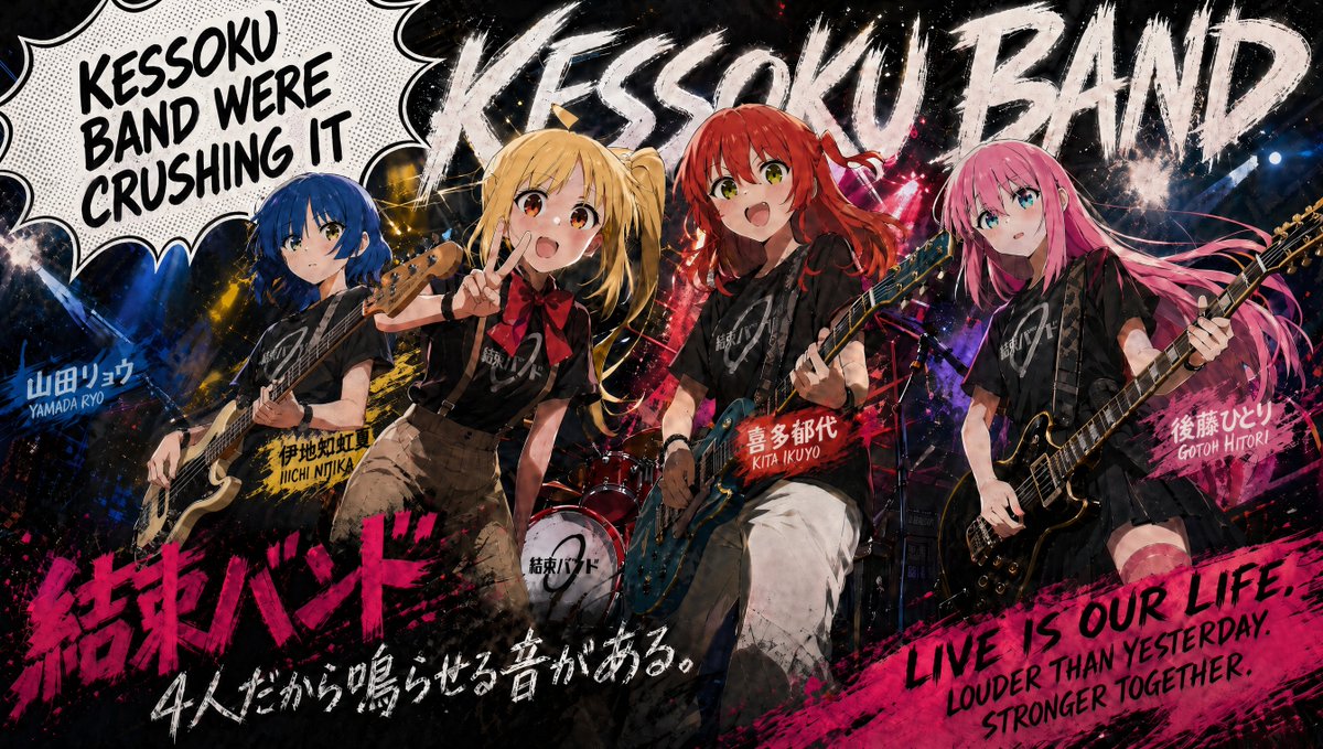Kessoku Band Gritty Anime Poster AI image template preview