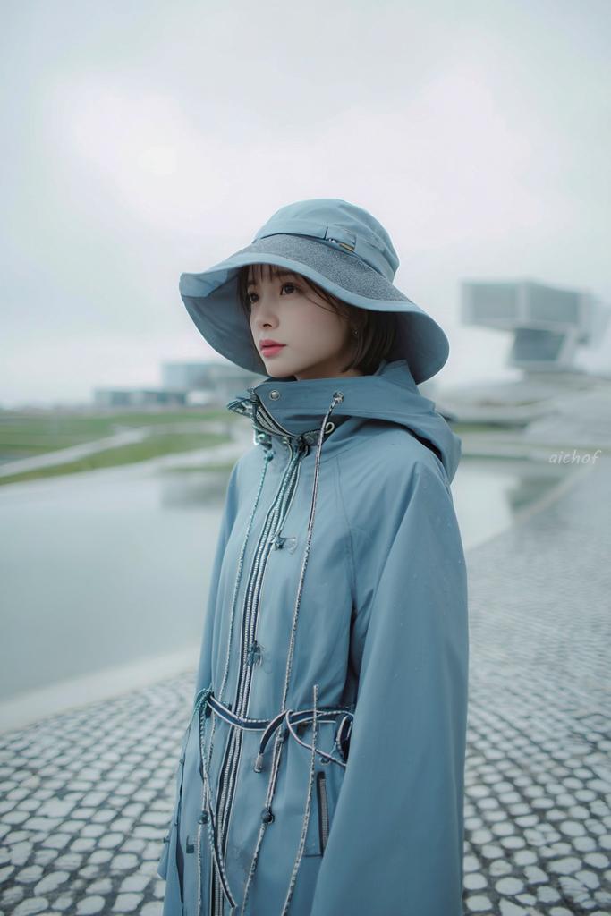 Rainy Blue Editorial Portrait AI image template preview