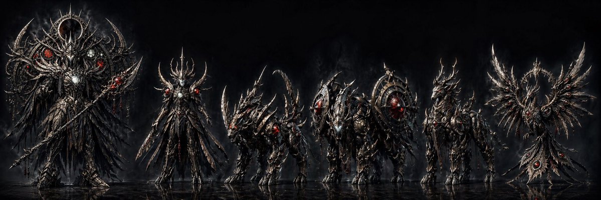 Dark Fantasy Combining Mecha Lineup AI image template preview