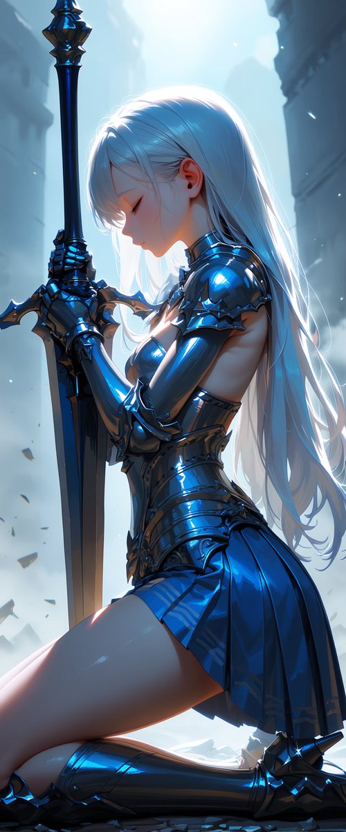 Kneeling Blue Armored Knight AI image template preview