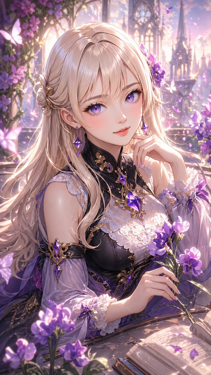 Elegant Fantasy Girl in Violet Garden AI image template preview