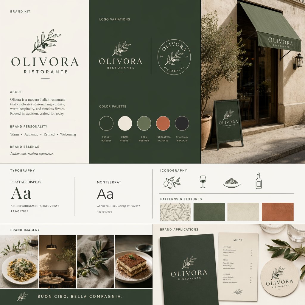 Italian Restaurant Brand Kit Board AI image template preview