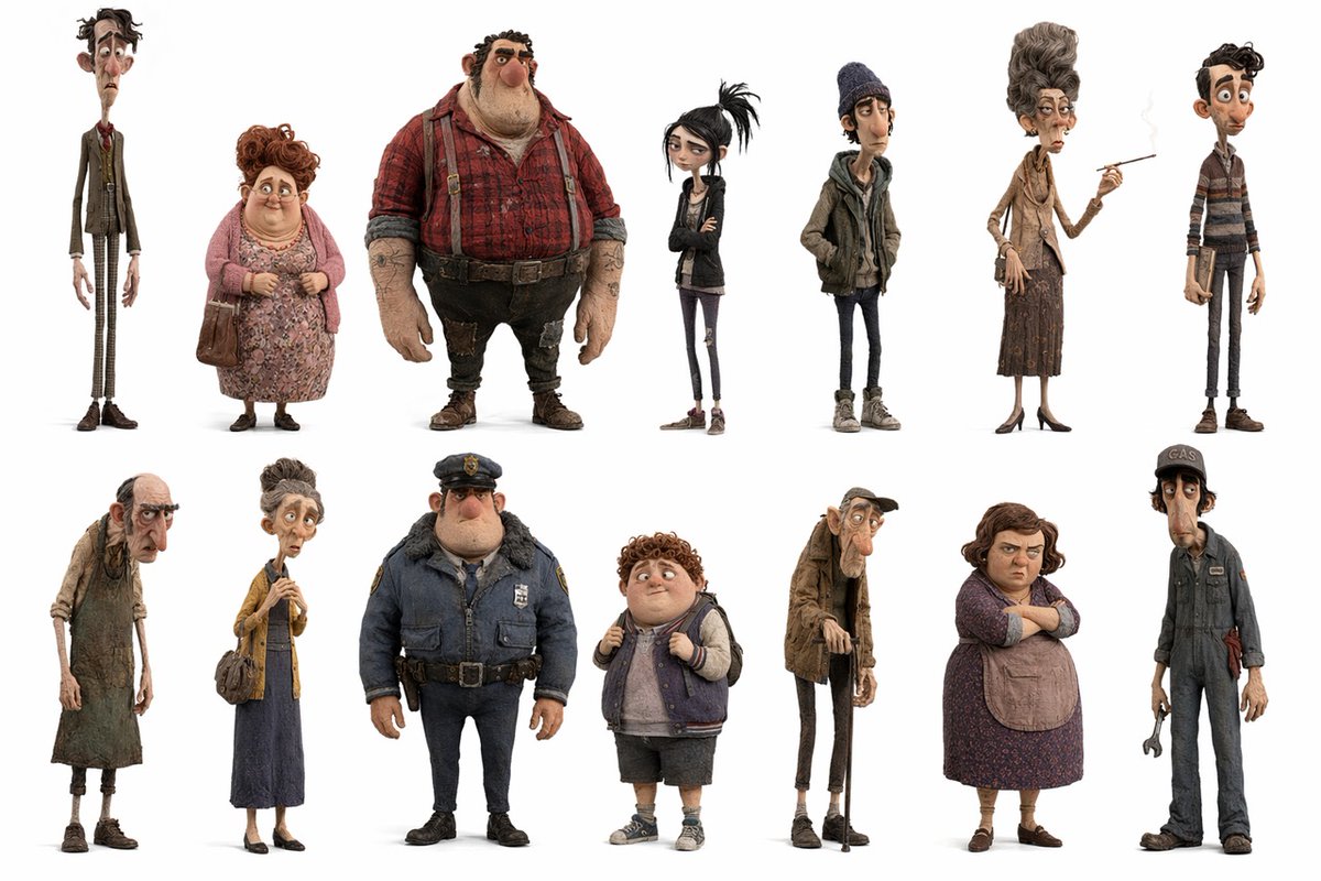 Whimsical Animated Townsfolk Lineup AI image template preview