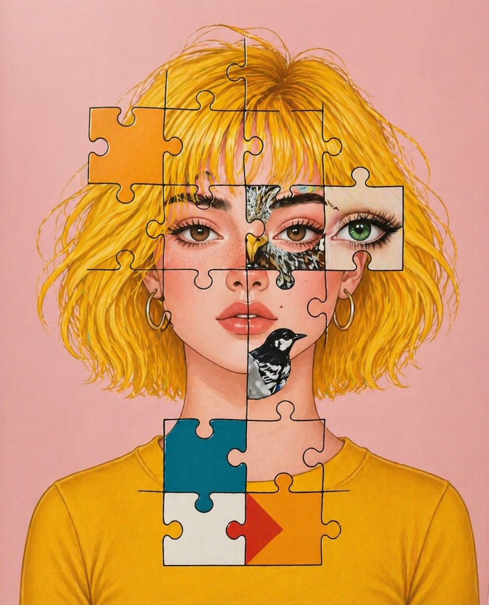 Surreal Jigsaw Portrait Illustration AI image template preview
