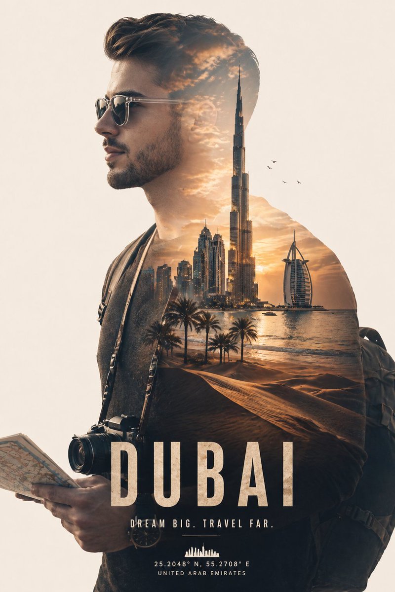 Cinematic Double Exposure Traveler AI image template preview