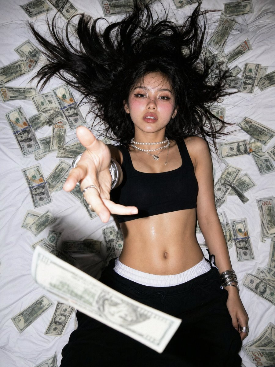 Overhead Flash Money Bed Editorial AI image template preview