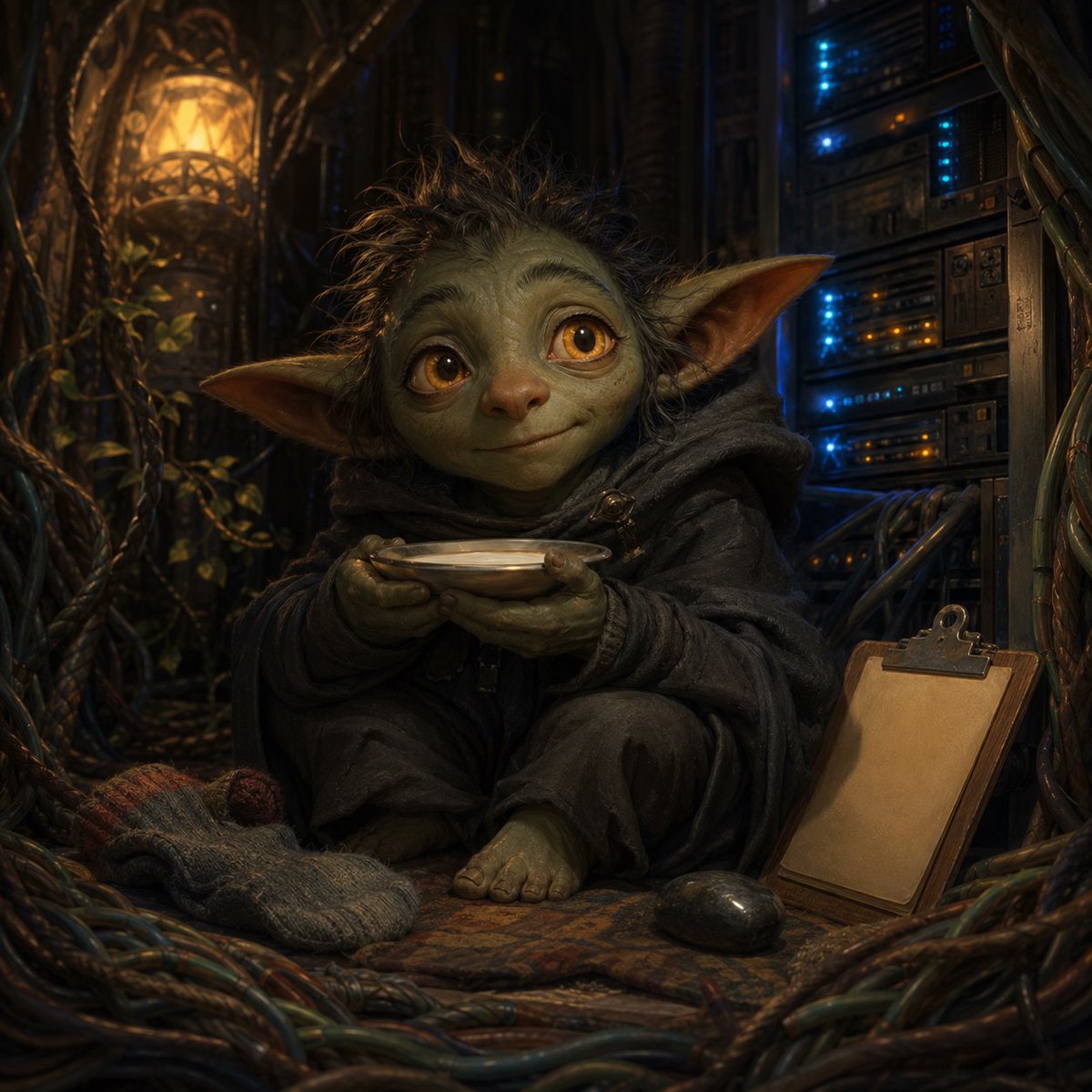 Fantasy Creature With Milk in Server Room AI image template preview