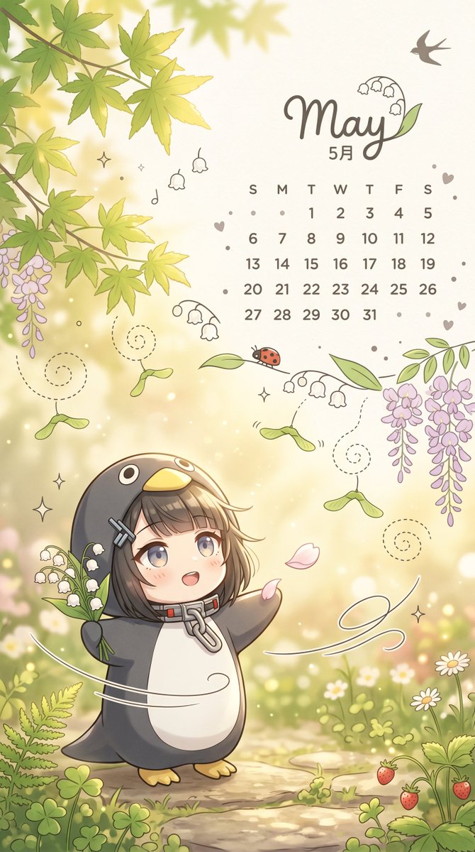 Whimsical May Garden Calendar Wallpaper AI image template preview