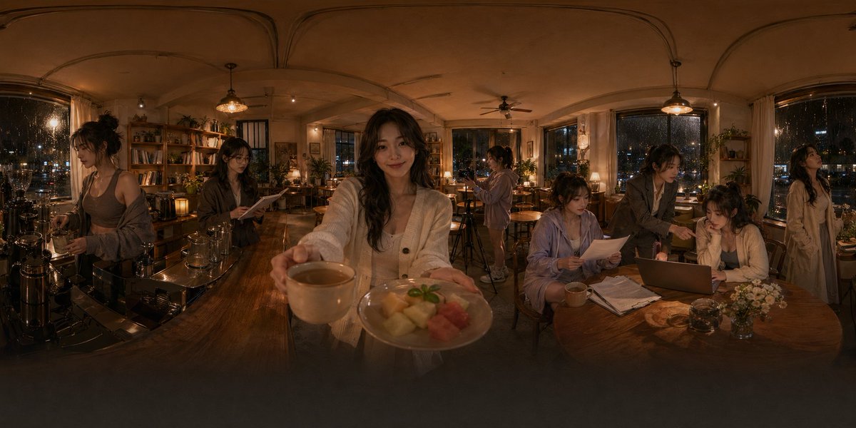 Rainy Night Café 360 Panorama AI image template preview