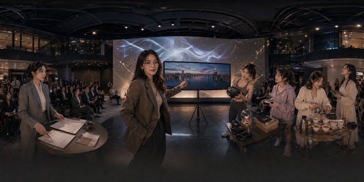 Panoramic Tech Event Atrium Scene AI image template preview
