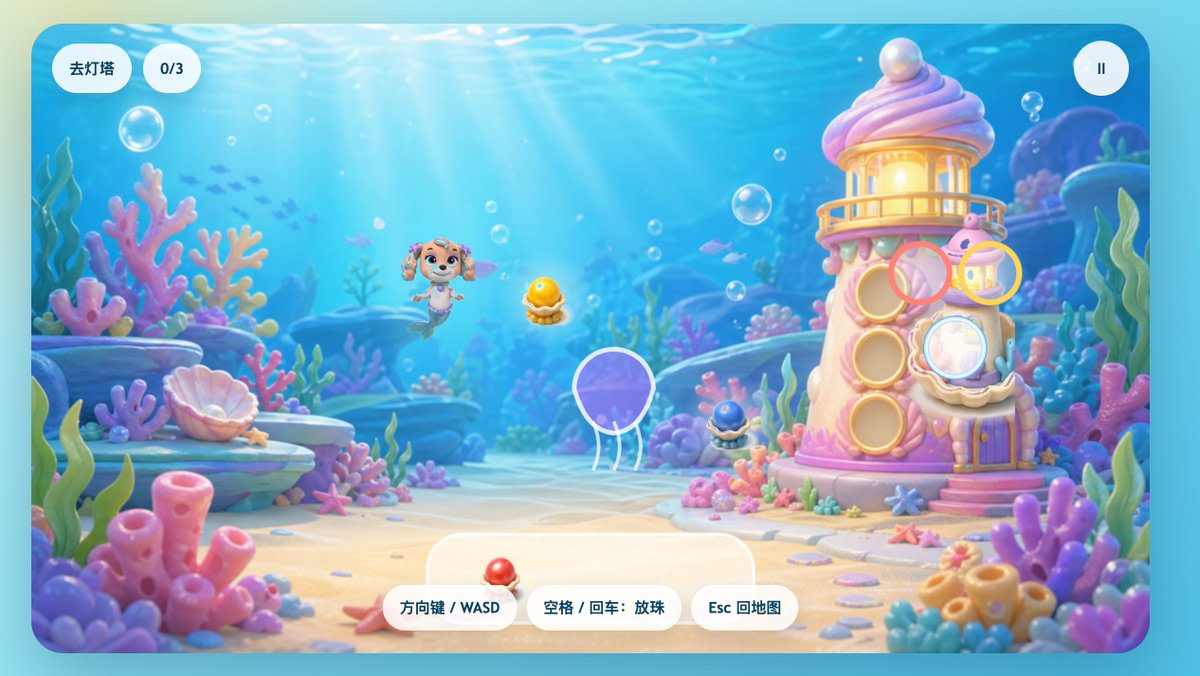 Pastel Underwater Mermaid Puppy Game UI AI image template preview