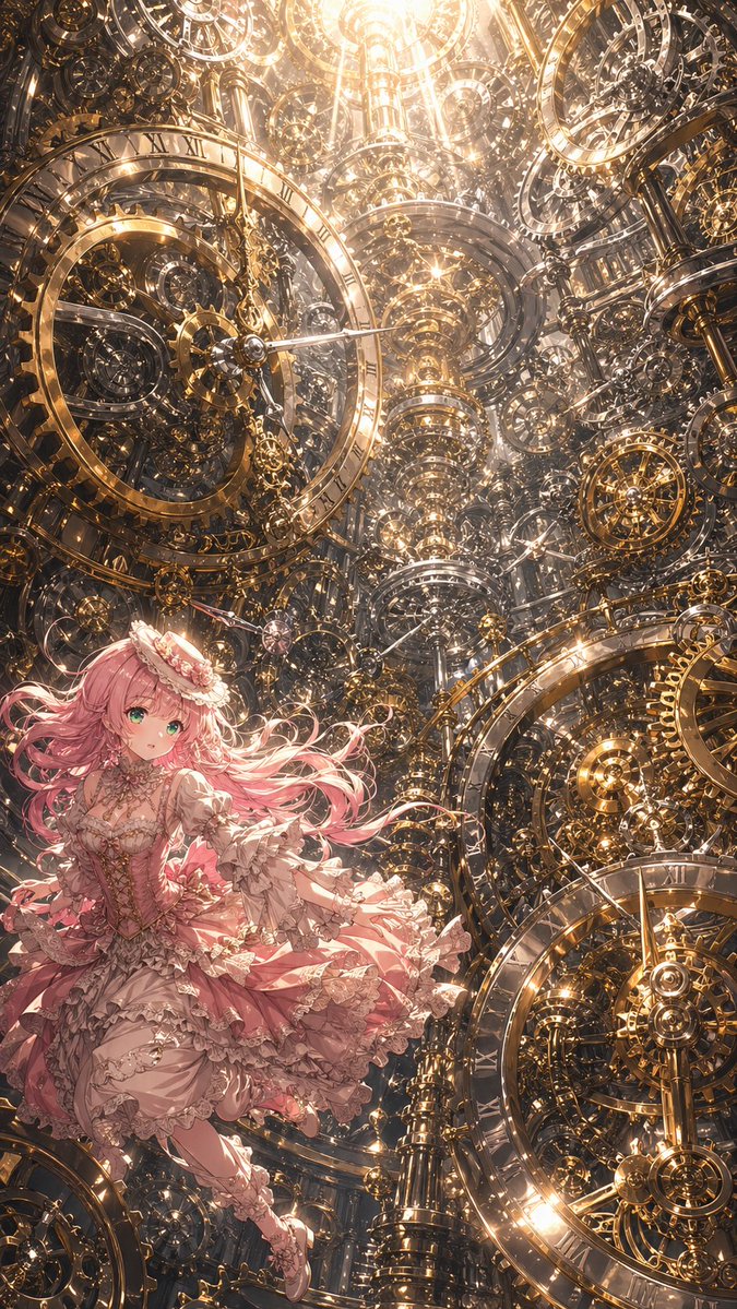 Anime Girl in a Golden Clockwork World AI image template preview