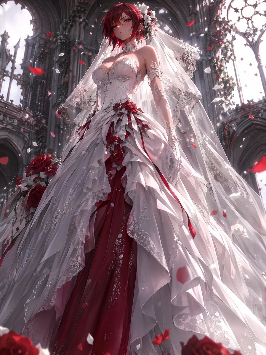 Crimson Accent Gothic Bridal Gown AI image template preview