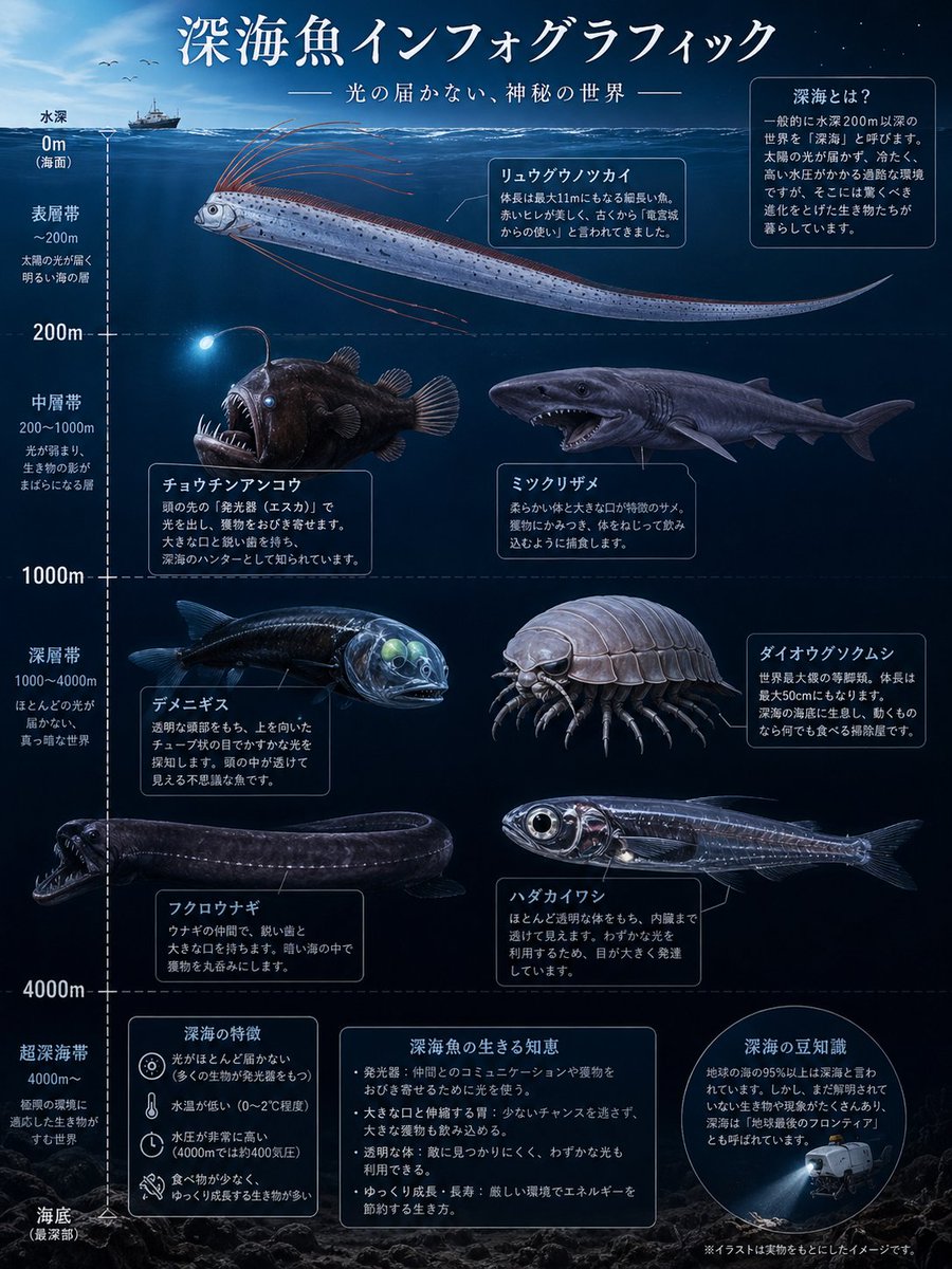 Deep-Sea Fish Infographic Poster AI image template preview