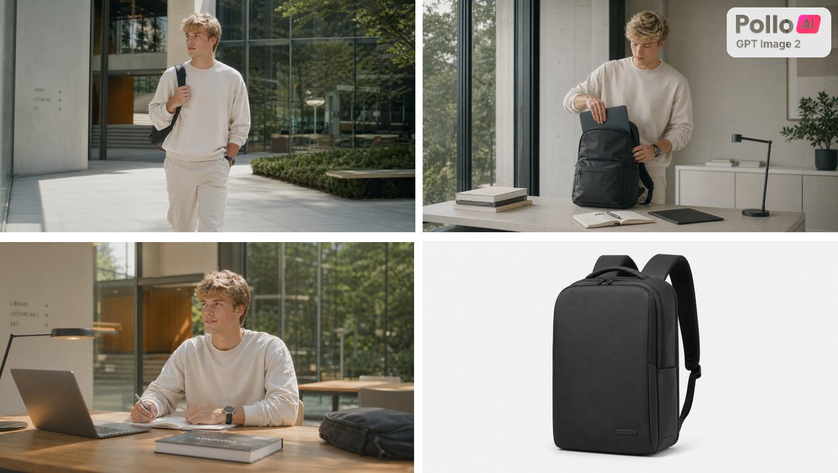 Four-Panel Backpack Lifestyle Ad AI image template preview