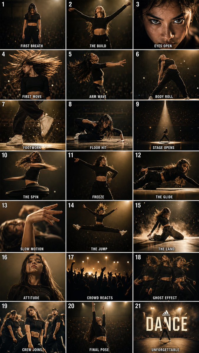 Cinematic Dance Routine Storyboard AI image template preview