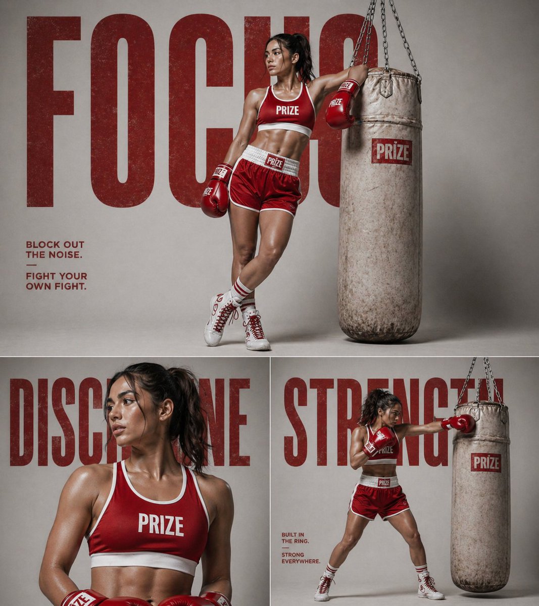 3-panel fitness boxing poster prompt AI image template preview